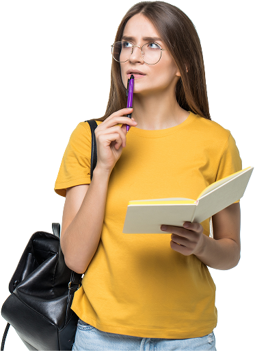 Woman thinking and studying
